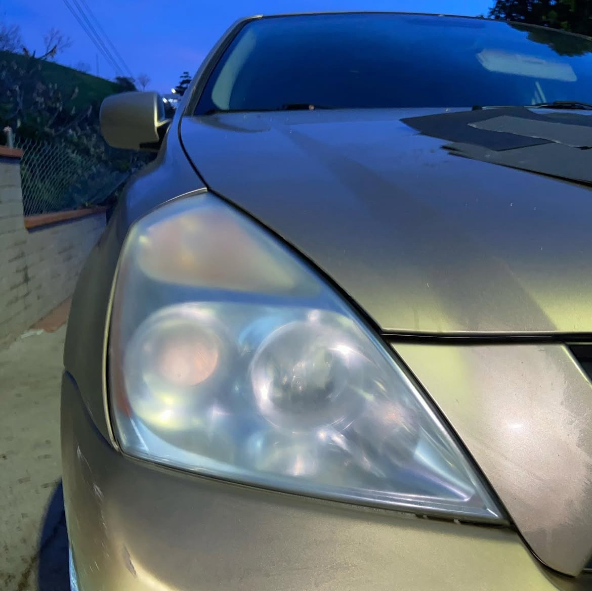Cloudy headlight before restoration